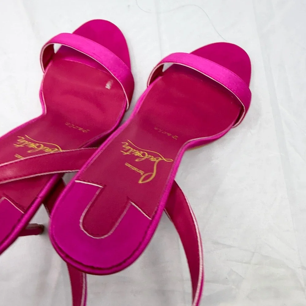 Faux Christian Louboutin Fuchsia Pink Satin Ankle Strap Red Bottom Heels 39